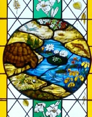 Naturalist Gilbert White window at St Marys Church Selborne Hampshire centre